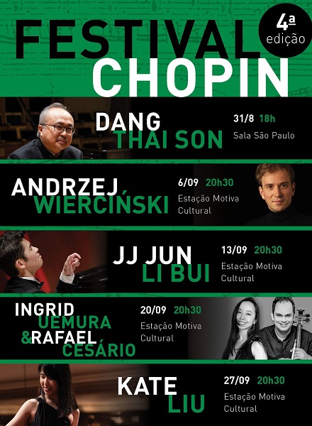 Seis pianistas abrilhantam o Festival Chopin 2025: Dang Thai Son (Canadá /Vietnã),Andrzej Wierciński (Polônia), J J Juin Li Bui (Canadá /China), Ingrid Uemura e Rafael Cesário (Brasil) e Kate Liu (Singapura /USA)
